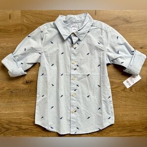 Carter’s Dinosaur Print Long-Sleeve Button-Down Cotton Shirt, Size 7 NEW